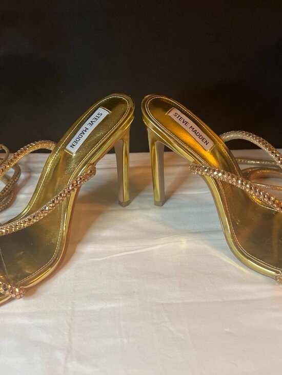 Steve Madden Gold Rhinestone Lace-Up Heels trappy Sandals - Picture 2 of 6